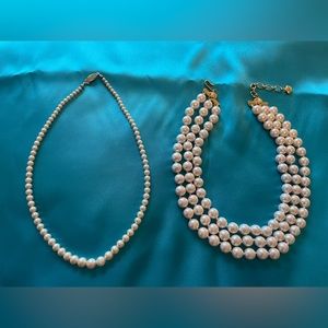 Two costume pearl necklaces -single strand and triple